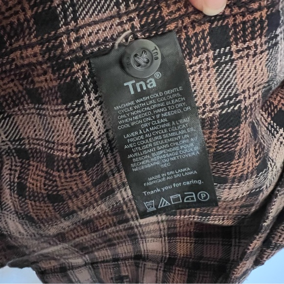 TNA Aritzia Brown Plaid Flannel Button-Up Shirt - Picture 5 of 6